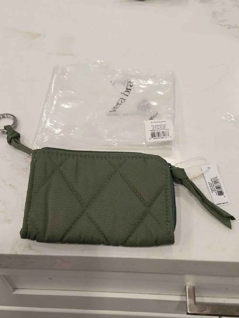 Vera Bradley Olive Quilted Key & Card Pouch with Key Ring